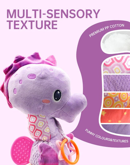 Purple plush baby rattles toys with textured fabric and bright colors crinkle accents for toys infant musical use