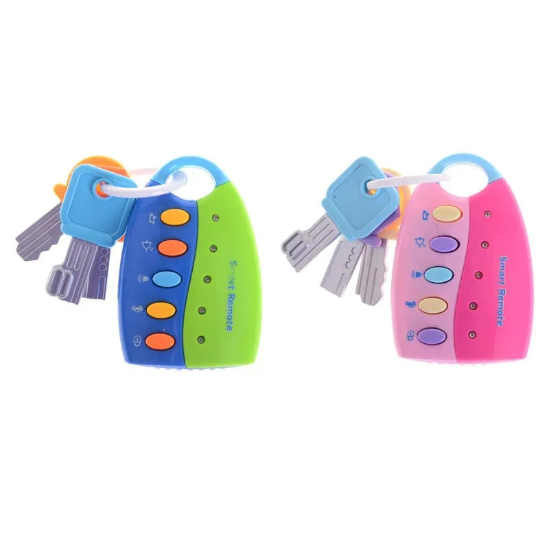 Colorful plastic musical car key toy with smart remote car buttons in blue green and pink purple for voices pretend play