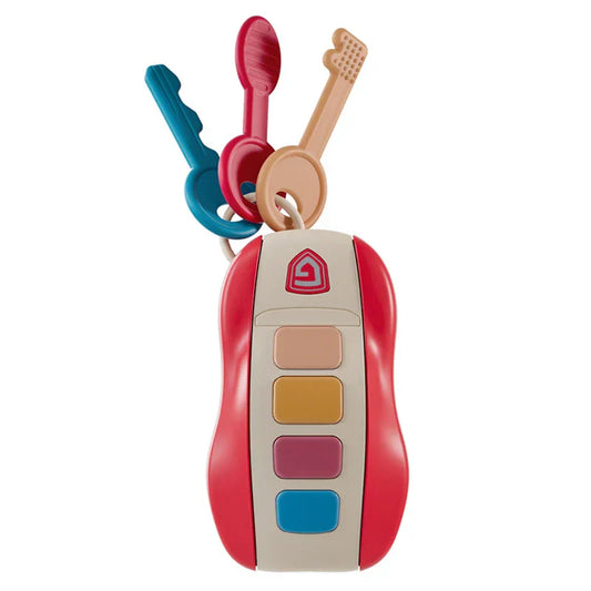 Red and beige plastic baby toys musical car key vocal with colorful buttons and attached keys for pretend play educational use