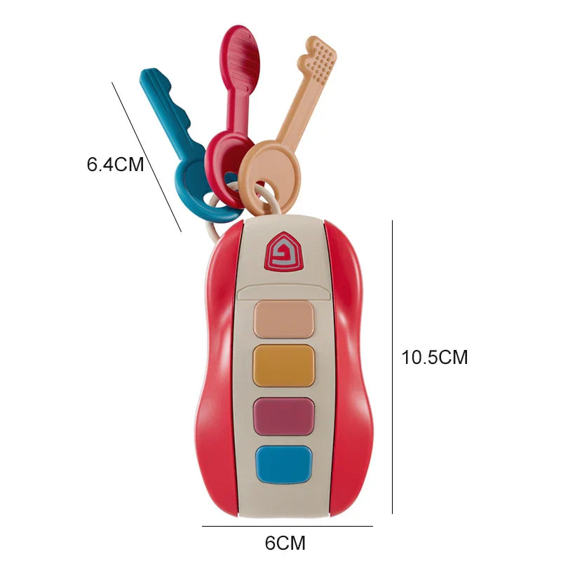 Red and beige plastic baby toys musical car key vocal with colorful buttons and three keys for pretend play educational use