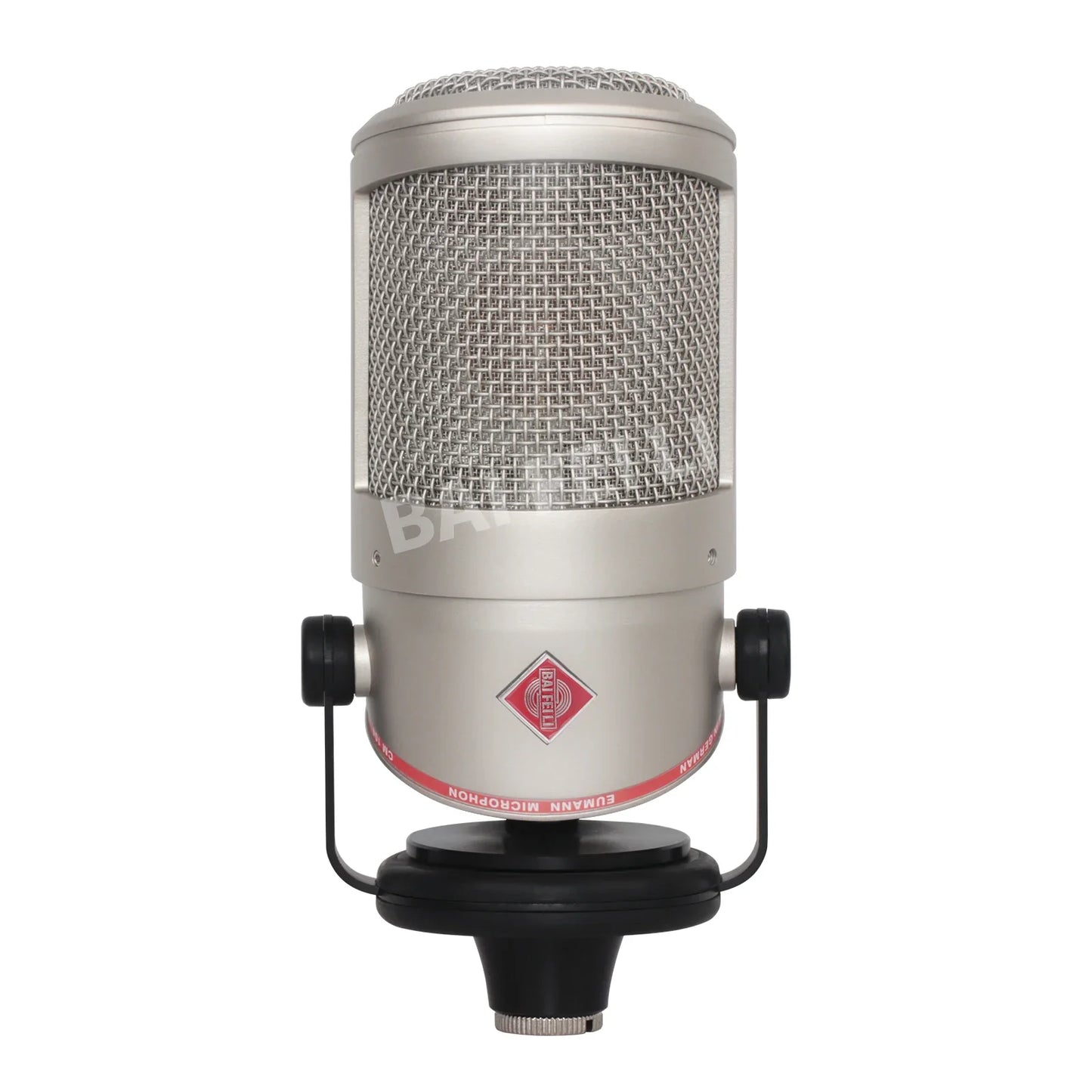 Silver baifeili bcm104 professional studio condenser microphone with mesh grille and premium shock mount for high-fidelity recording