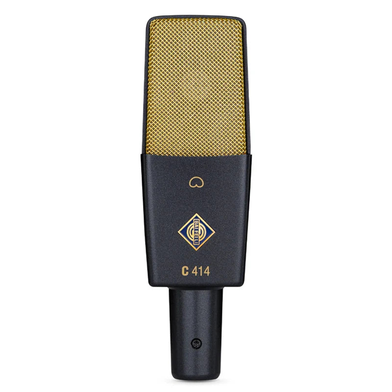Baifeili c414 cardioid black and gold large-diaphragm condenser microphone xlr for streaming recording vocal use with mesh grille