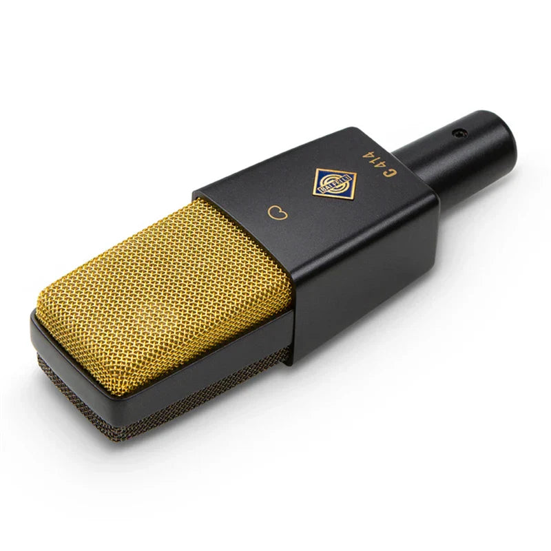 Black and gold baifeili c414 cardioid condenser microphone xlr with mesh grille for streaming recording vocal use