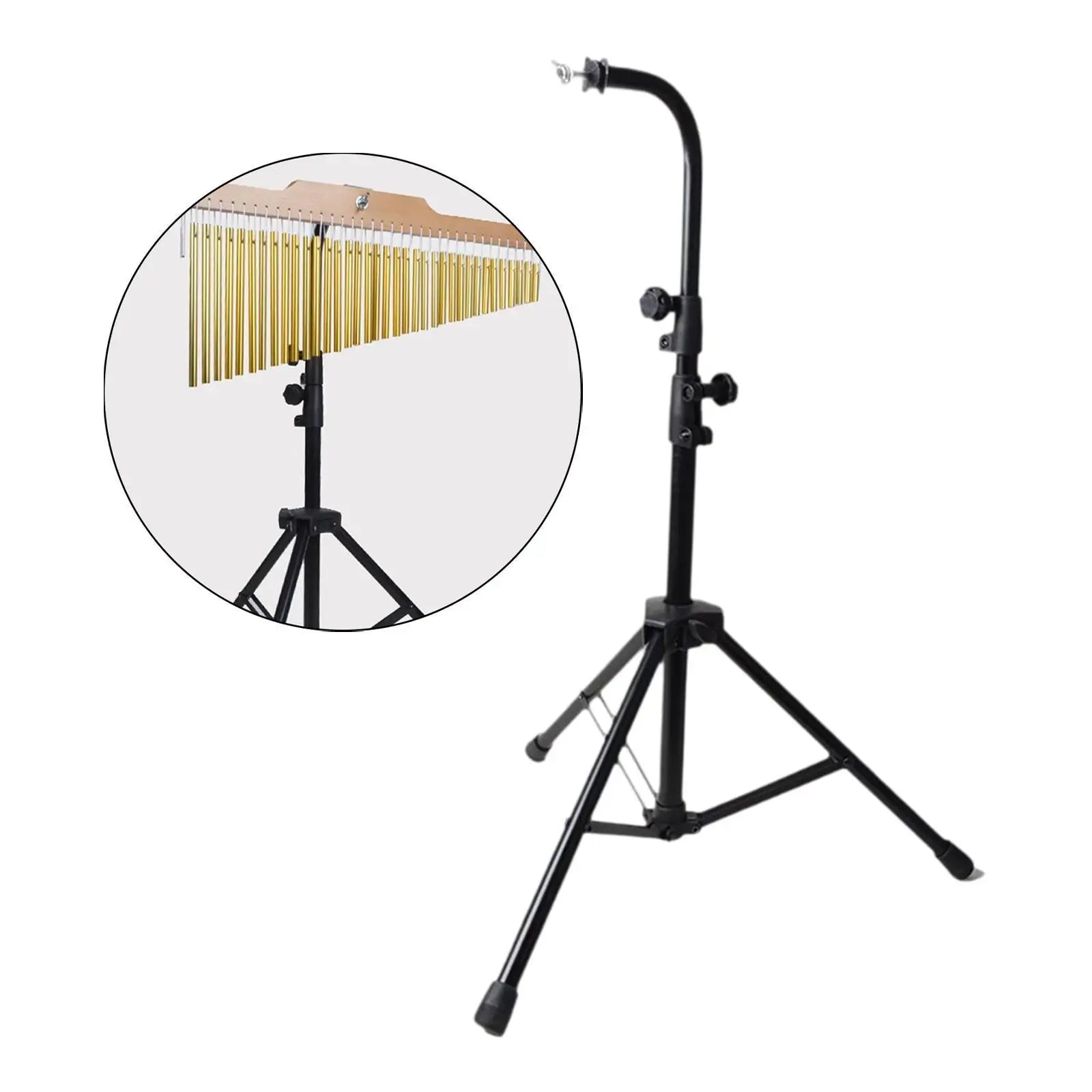 Black metal bar chimes tripod stand with curved arm and adjustable height for musical practice birthday gift