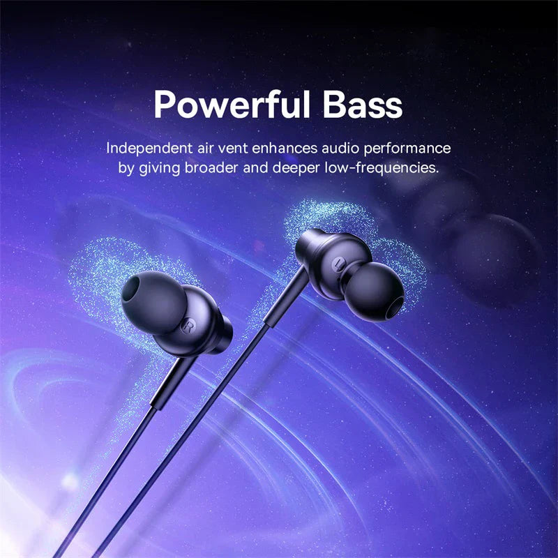 Black baseus encok cz11 in-ear headphones with mic 120°angle and 3.5mm jack wired design for laptops and phones