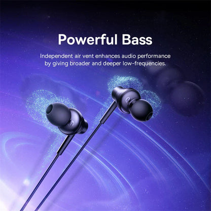 Black baseus encok cz11 in-ear headphones with mic 120°angle and 3.5mm jack wired design for laptops and phones