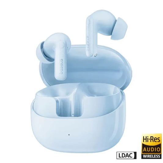 Light blue Baseus EP10 Pro wireless Bluetooth earbuds with matte finish and realtime adaptive headphones ldac IP55 ear