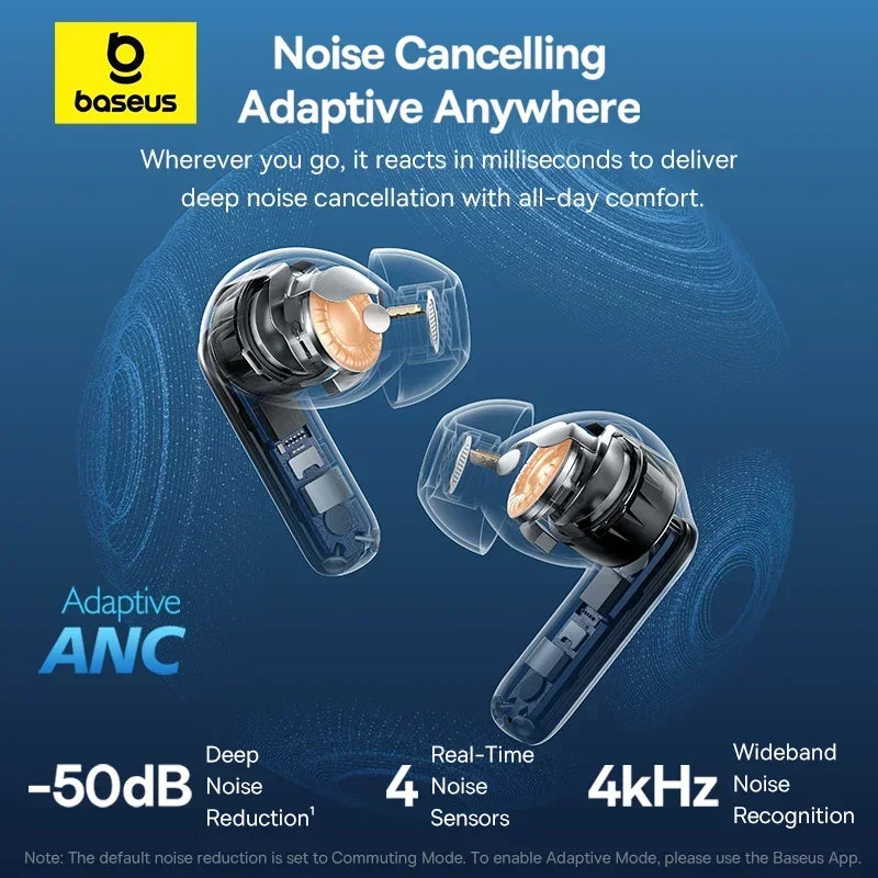 Baseus ep10 pro realtime adaptive headphones with transparent casing and sleek black exterior ldac ip55 ear earbuds