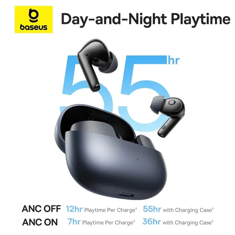 Baseus ep10 pro black matte wireless earbuds with realtime adaptive headphones and ldac ip55 ear matching charging case