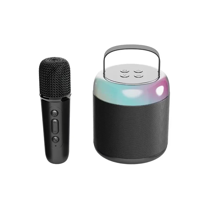 Black basix speaker microphone wireless bt outdoor portable karaoke speaker with colorful led lights for home singing karaoke