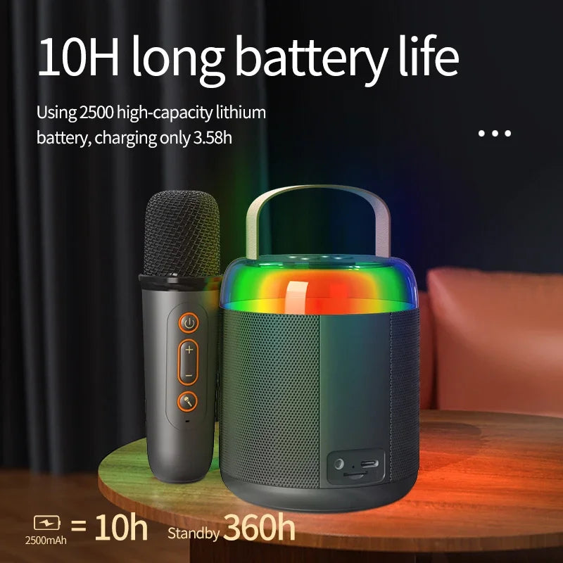 Basix speaker microphone wireless bt outdoor black wireless microphone with orange buttons and portable speaker with led lighting