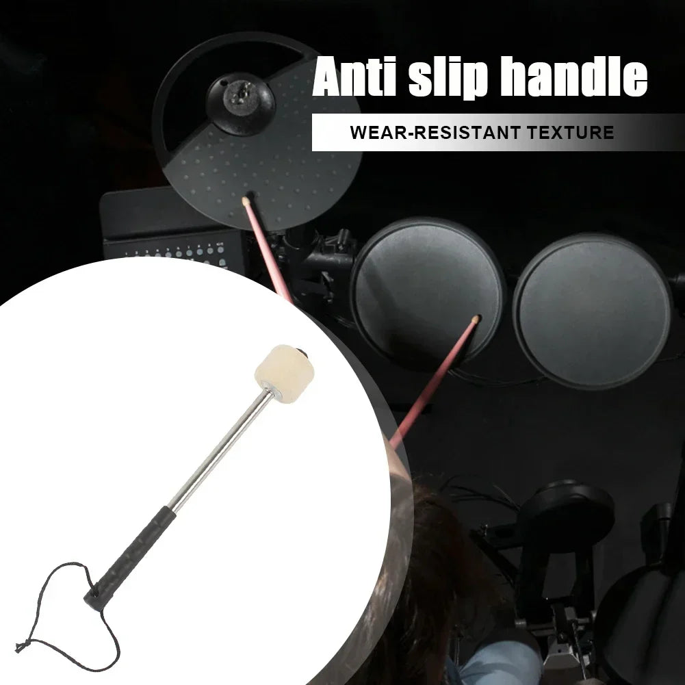 Bass drum mallet with white foam felt head black anti-slip handle and hanging rope musical accessories for drummers