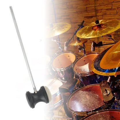 A sleek chrome bass drum pedal beater with a black rubber grip white tip and durable metal shaft replacement part