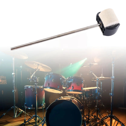 A sleek metallic bass drum pedal beater with black handle and white felt tip for durable drum pedal use