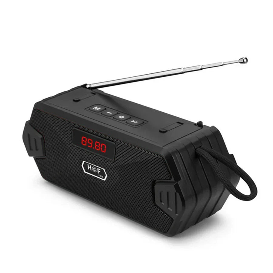 Black hifi outdoor portable bluetooth speaker radio with digital display telescopic antenna and sound box subwoofer