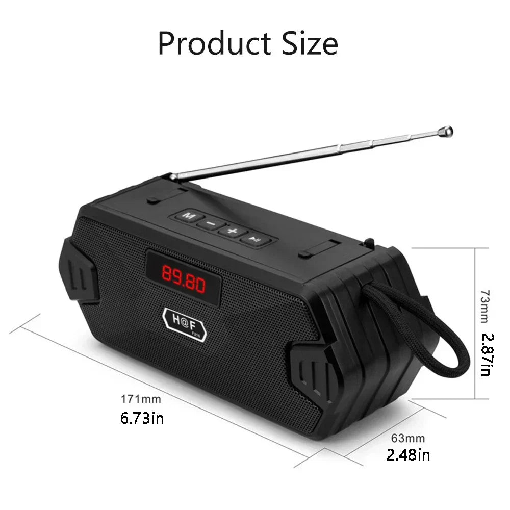 Black hifi outdoor portable bluetooth speaker radio with digital display telescopic antenna and sound box subwoofer features