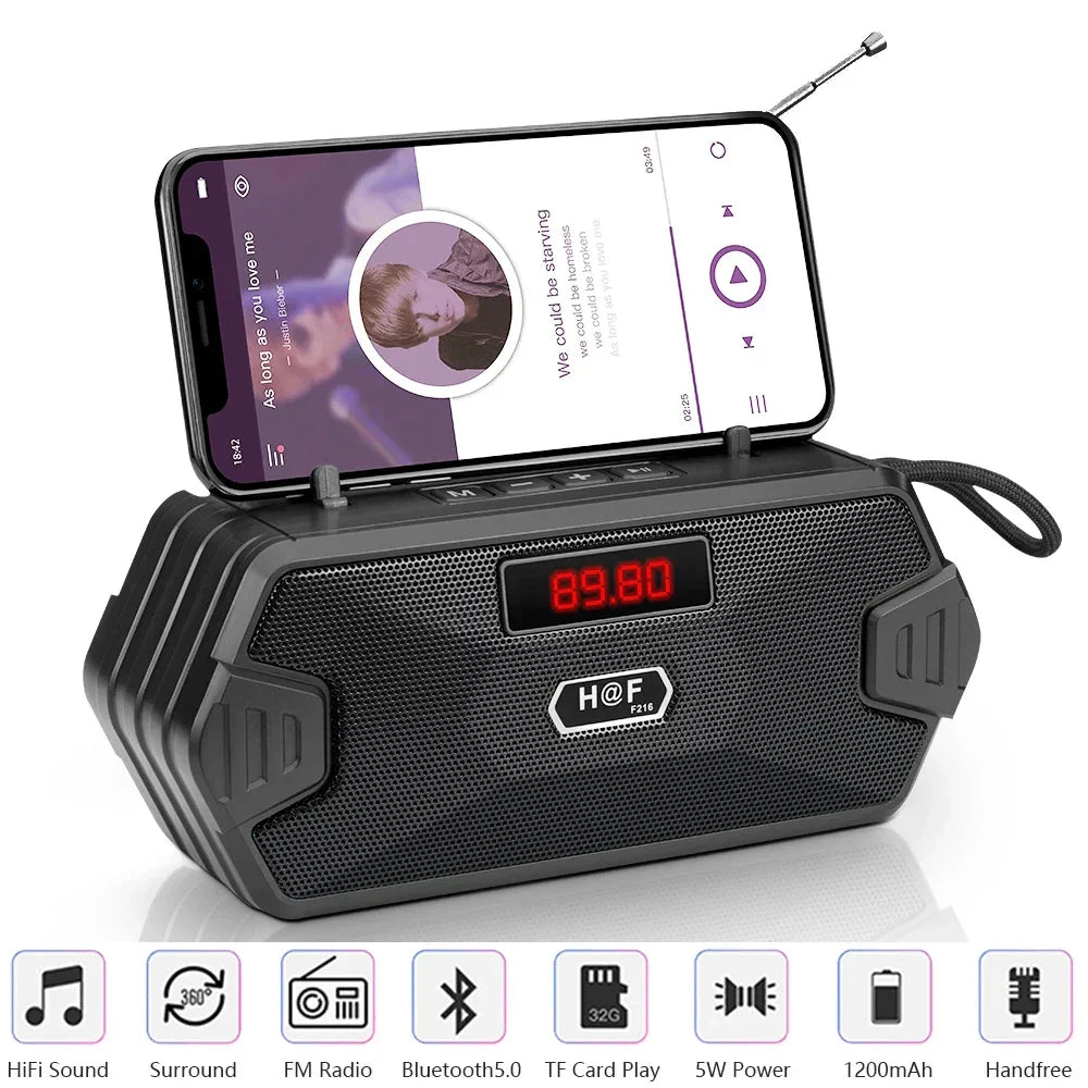Black h@f f216 hifi outdoor portable bluetooth speaker radio with rugged design digital display and sound box subwoofer features