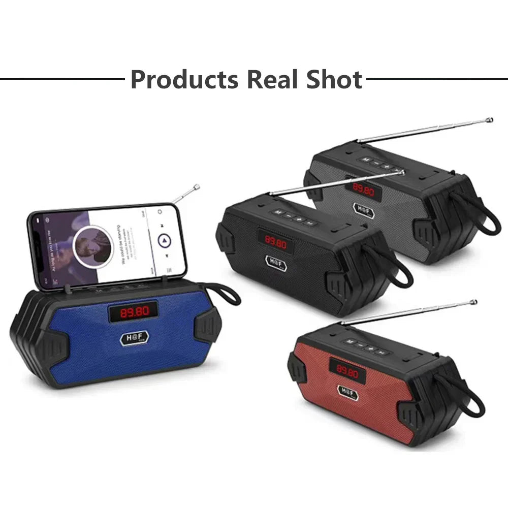 Blue and black rugged hifi outdoor portable bluetooth speaker radio with built-in antenna digital display and sound box subwoofer