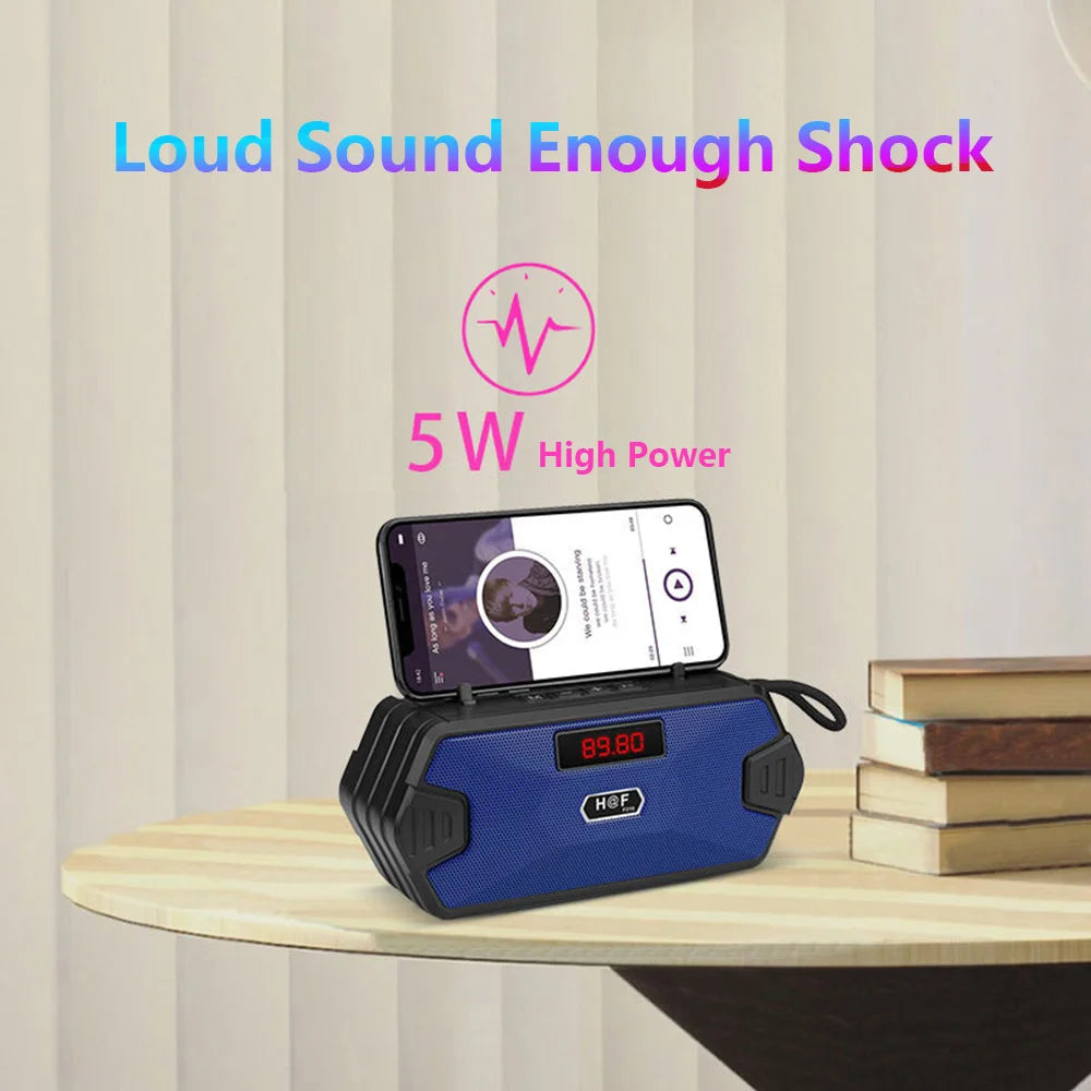 Blue and black rugged hifi outdoor portable bluetooth speaker radio with digital display and built-in phone stand sound box subwoofer