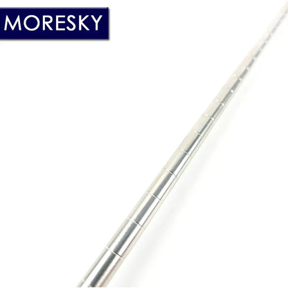 Silver metallic telescopic bass saxophone bracket with segmented cylindrical sections for stand bass accessories