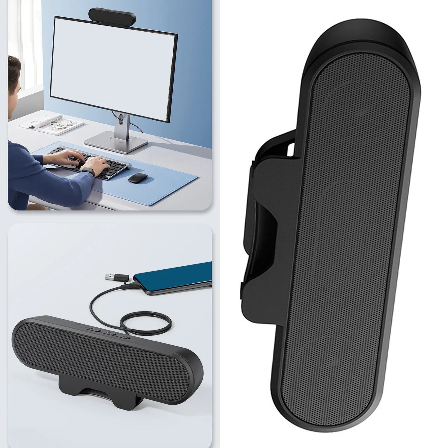 PC Speaker Desktop PC Speaker Easily Clamps Display Loud Sound Volume Control 10W USB High Definition Stereo for Entertainment