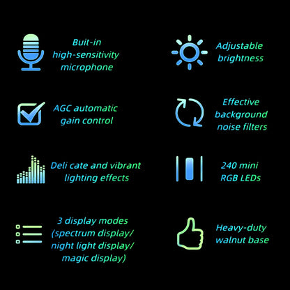 LED Music Spectrum Display Home Audio Analyzer High Sensitivity Music Rhythm Light Bar with 12 Light Tubes Adjustable Color