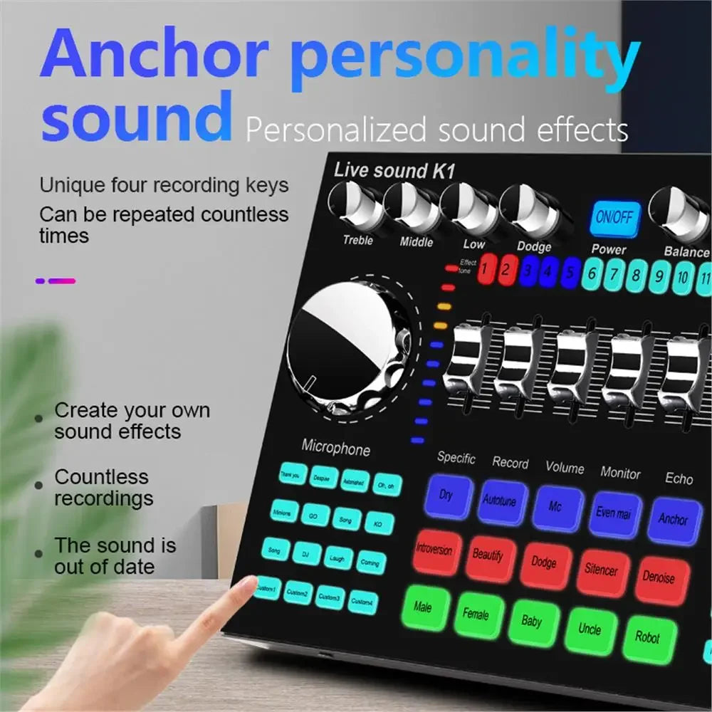 Live Sound Card Audio Mixer DJ Equipment Professional Karaoke Sound Card Effects Processors for Music Recorder Live Broadcast
