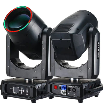Black beam 20r 380w led moving head stage light with red and green illuminated rims for dmx stage lighting and wedding nightclub lamp