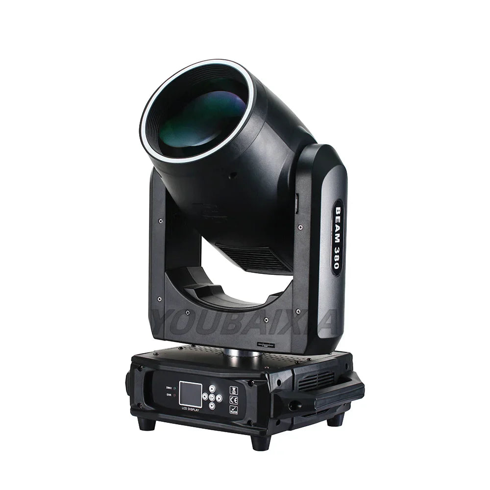 Black beam 20r 380w moving head spotlight with angular design and prominent lens for dmx stage lighting wedding nightclub lamp