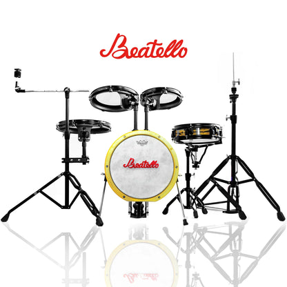 Beatello professional portable percussion children’s drum set with yellow bass drum black snare and toms chrome hardware