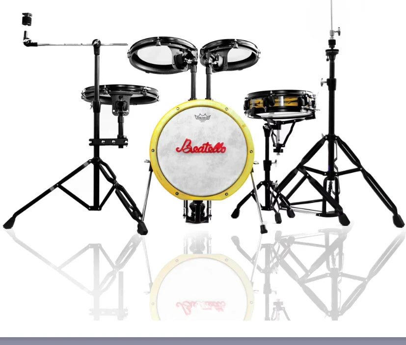 Beatello professional portable percussion drum set with yellow frames black hardware and white drumheads