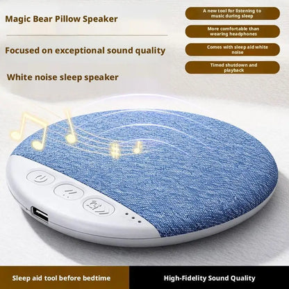Blue denim-textured magic bear bedside sleep aid speaker with white controls usb port and professional harman tuning