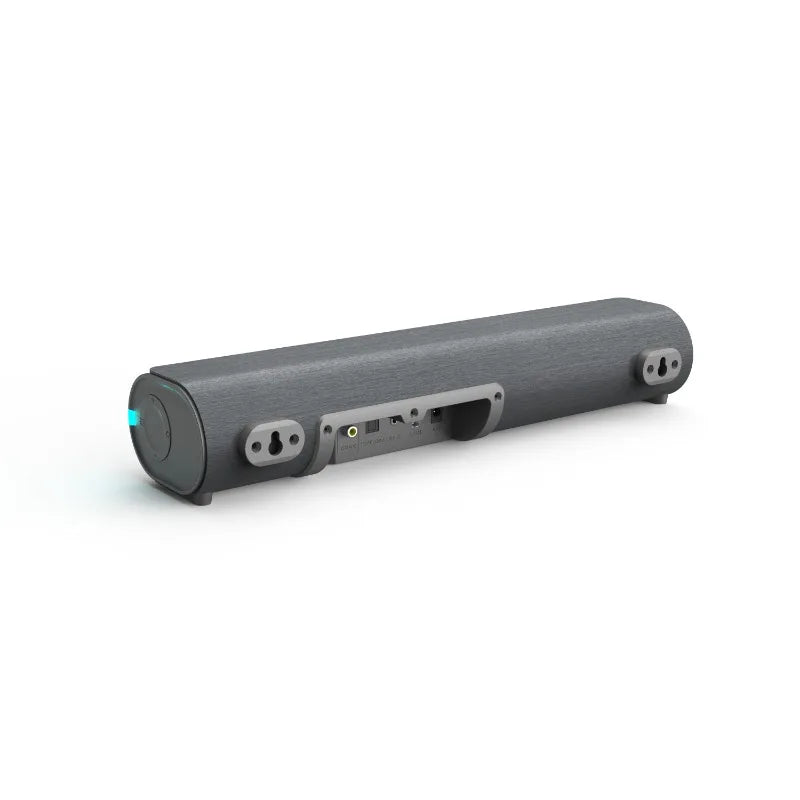 Gray textured bestisan home theater tv soundbar back view with visible ports for 3d surround wireless bluetooth use