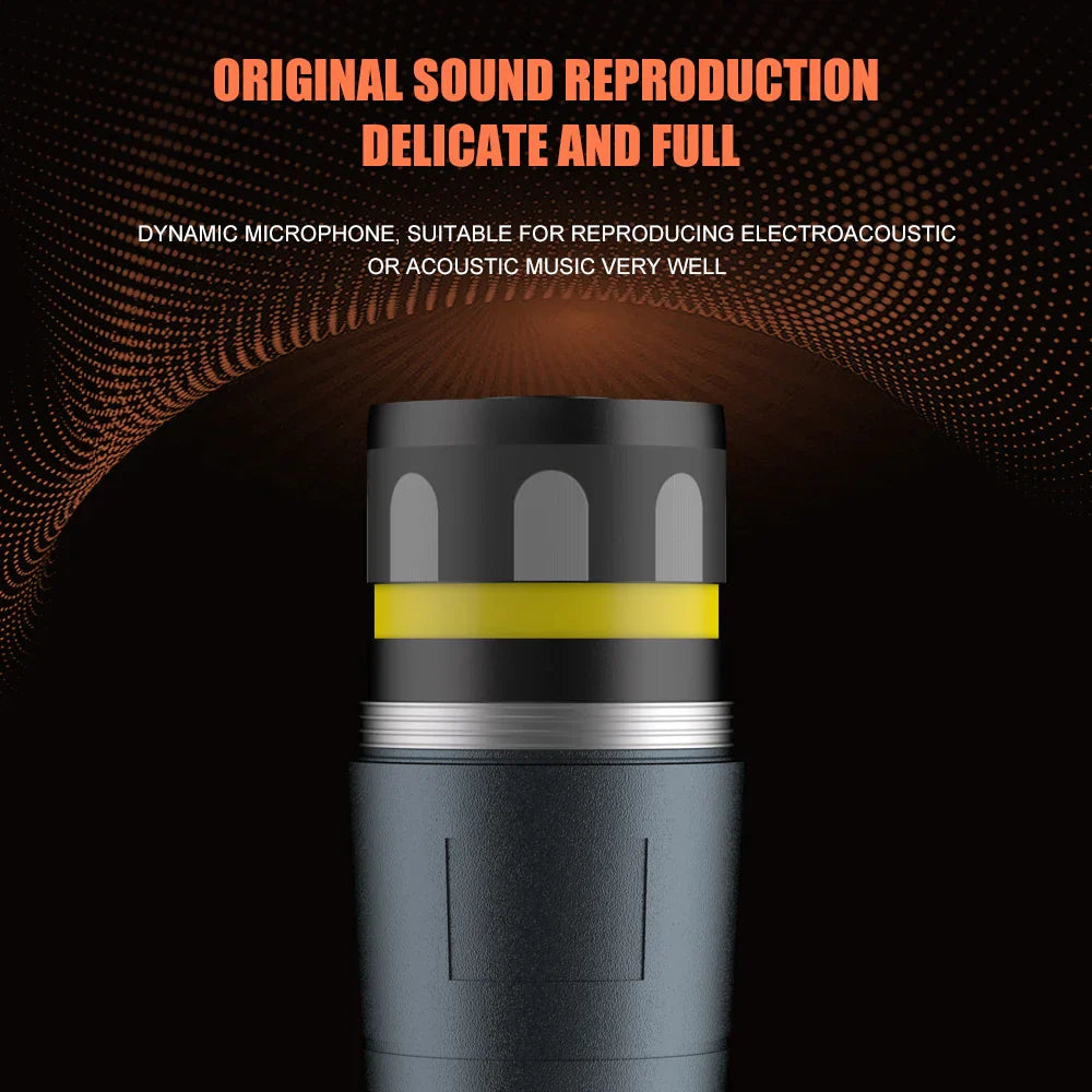 Black beta 57a kick drum microphone with yellow accent band and silver grille super cardioid dynamic design