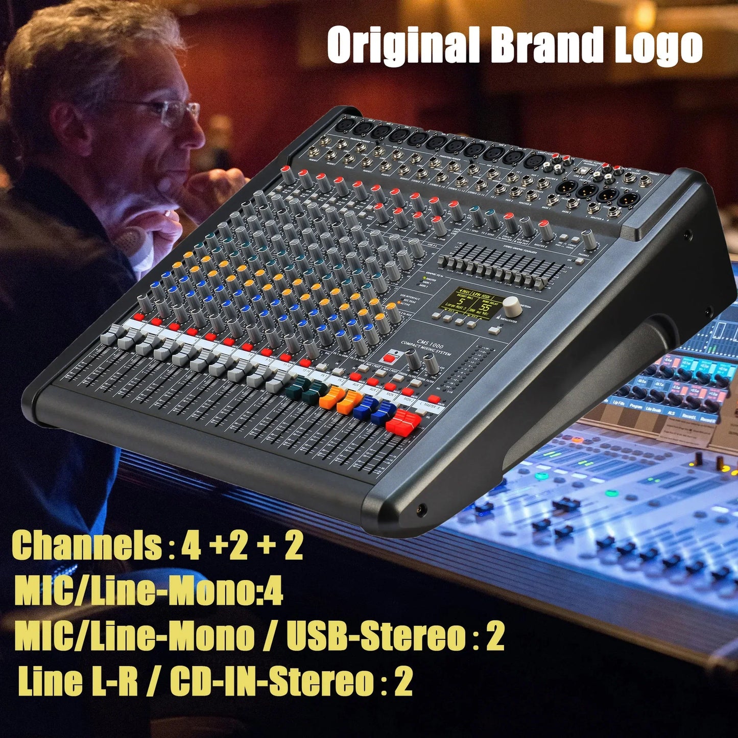 Black betagear audio mixer digital dj table with colorful faders and multiple input output ports mixing desk professional
