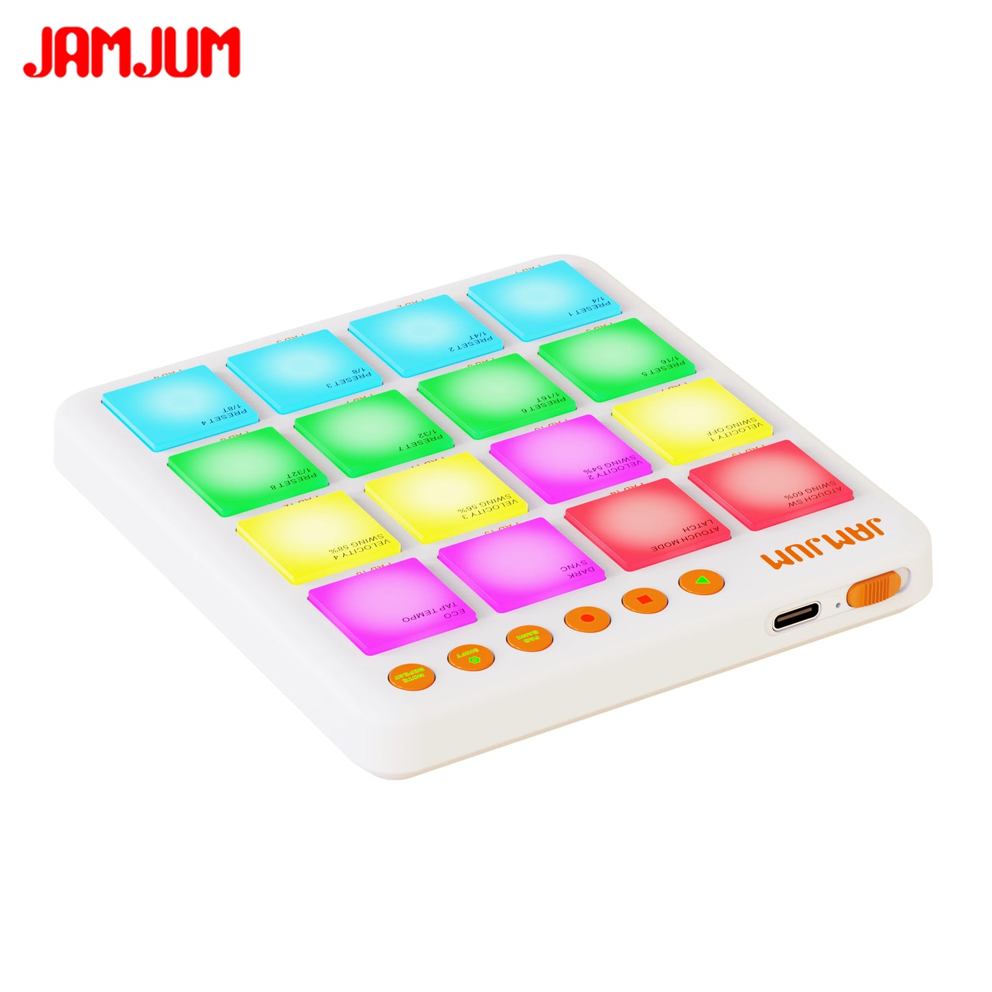JAMJUM JP-MINI Pocket Beats Midi Controller Pad with Customized Buttons 16 RGB Backlit Pad Battery Indicator For Music creation