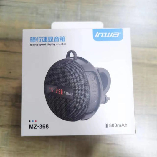 Black mesh-textured inwa mz-368 bicycle portable bluetooth speaker with digital speed display and wireless mini subwoofer column