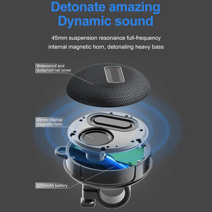 Black textured bicycle portable bluetooth wireless mini subwoofer column with 45mm magnetic horn and 2200mah battery
