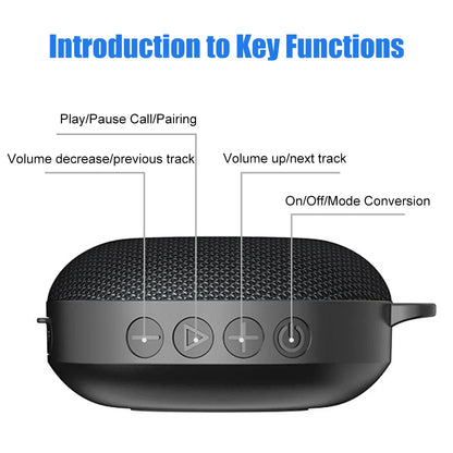 Black textured bicycle portable bluetooth wireless mini subwoofer column with four front control buttons for music playback