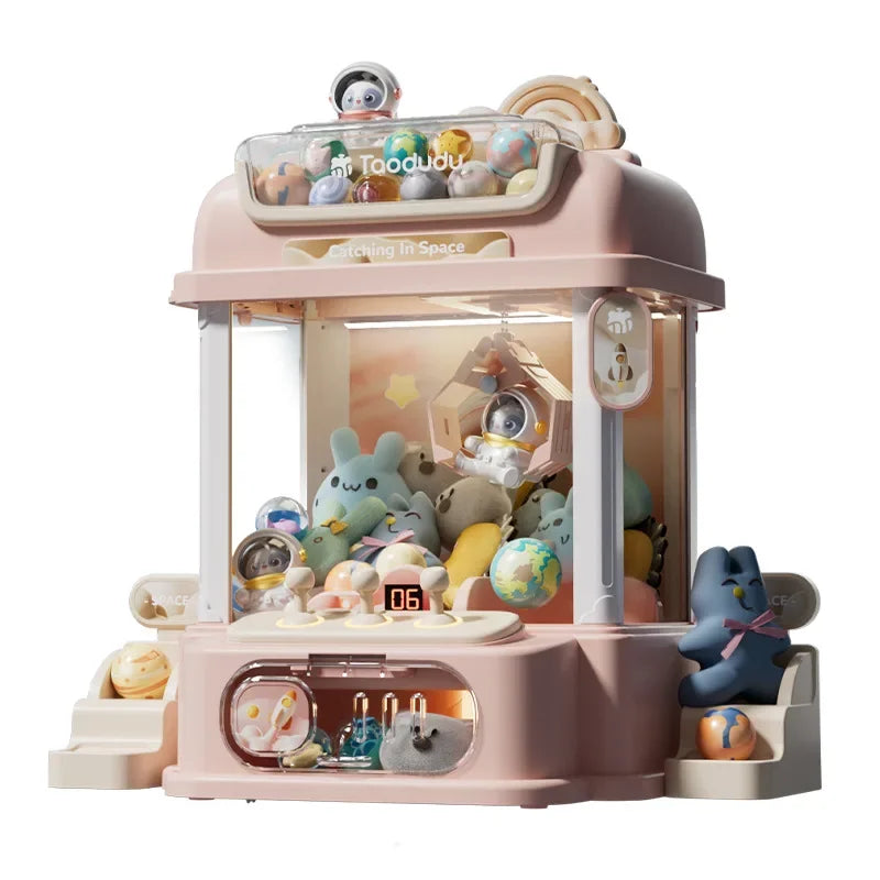 Pink toodudu diy doll machine kids coin operated mini claw catch toy filled with plush toys and colorful collectibles