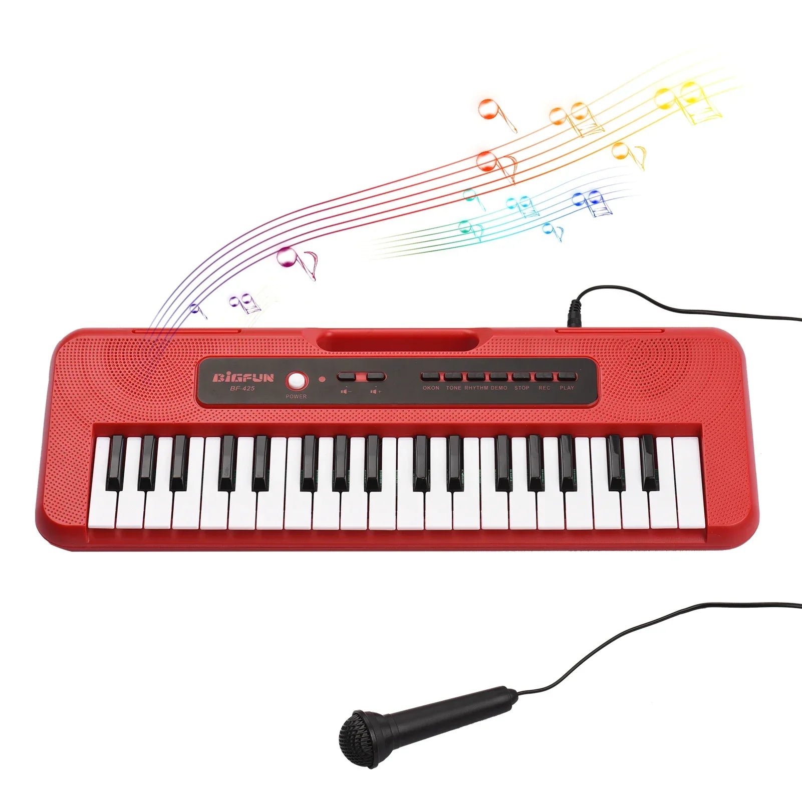 Red bigfun bf-421 children electronic piano with 37 keys and mini microphone preset supports demos and recording