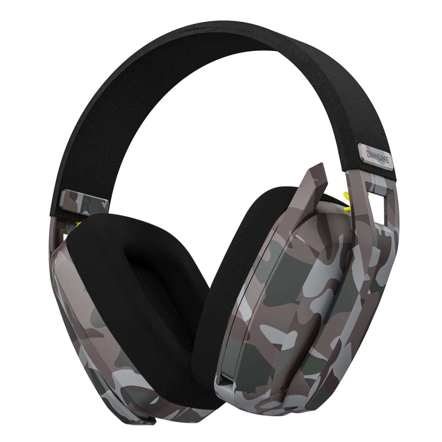 Gray and black camouflage wireless gaming headset by BINNUNE with microphone for playstation bluetooth gaming use