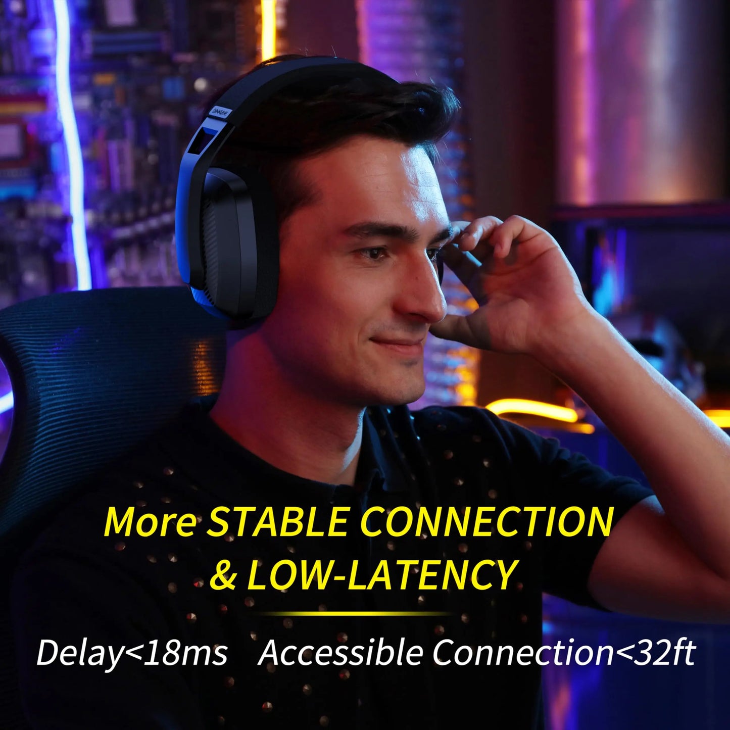 Black binnune wireless gaming headset with padded earcups and mic for playstation bluetooth gaming and pc use