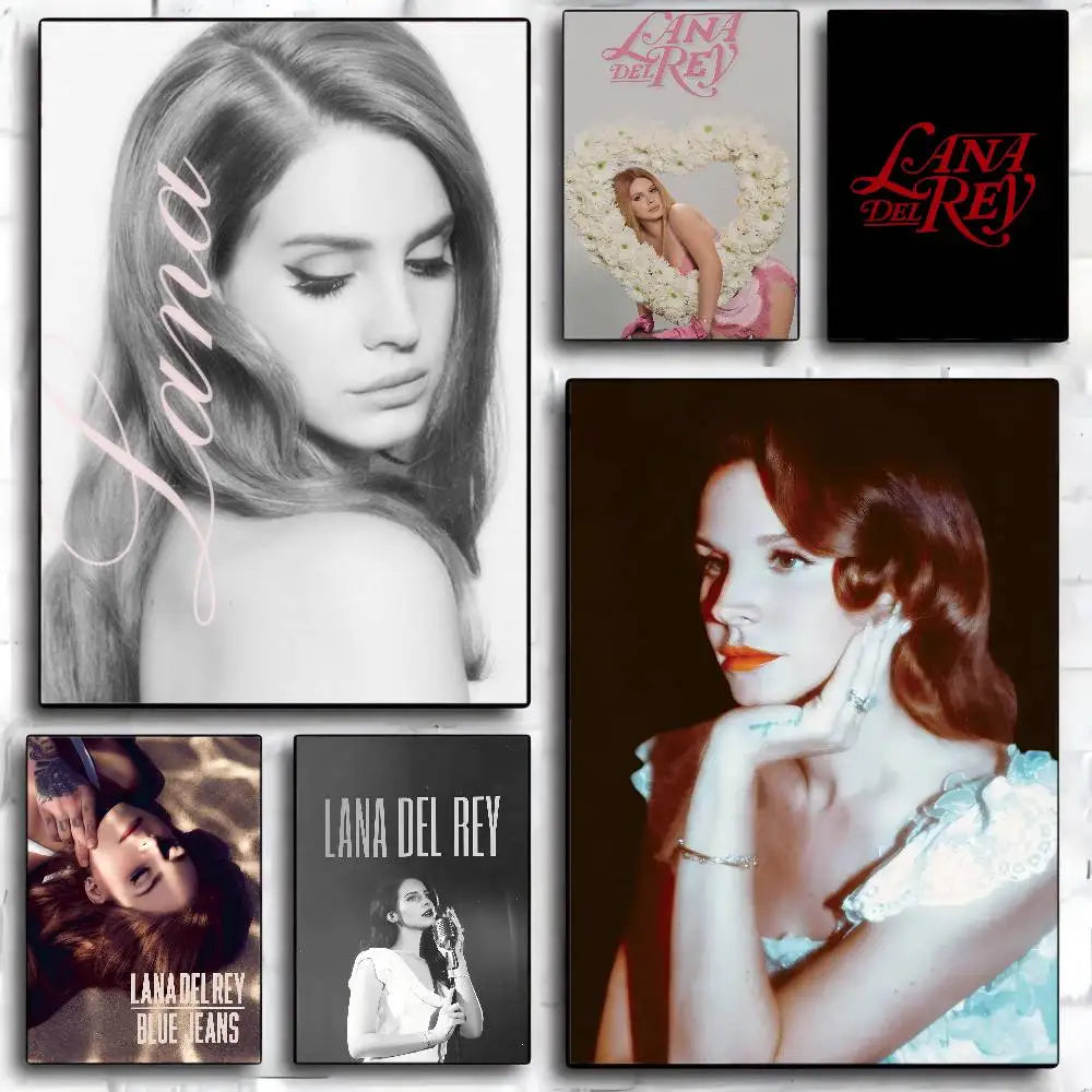 Black and pink lana del rey classic movie poster with black-and-white portrait and size reference for nordic home decor