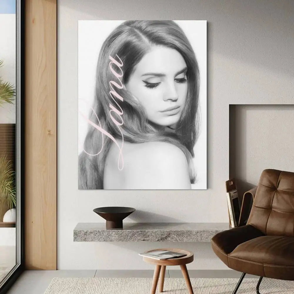 Black and pink lana del rey classic movie poster canvas with black and white portrait and elegant cursive name size reference included