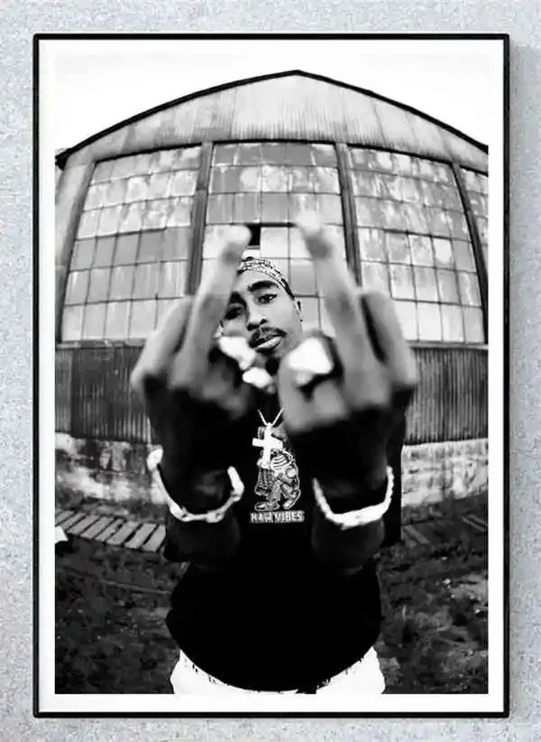Black and white canvas painting of tupac shakur in bandana and jewelry for room decor ships in business days