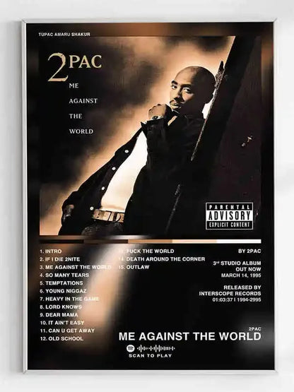 Black and gold framed 2pac me against the world album poster canvas painting for room decor ships in business days