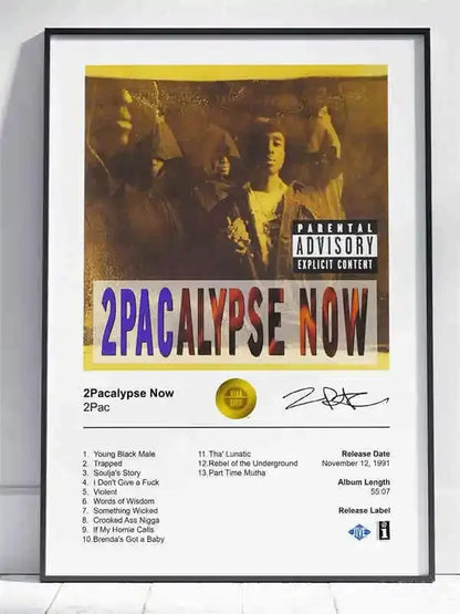 Framed 2pac 2pacalypse now poster with sepia cover and purple black lettering for room decor ships in business days
