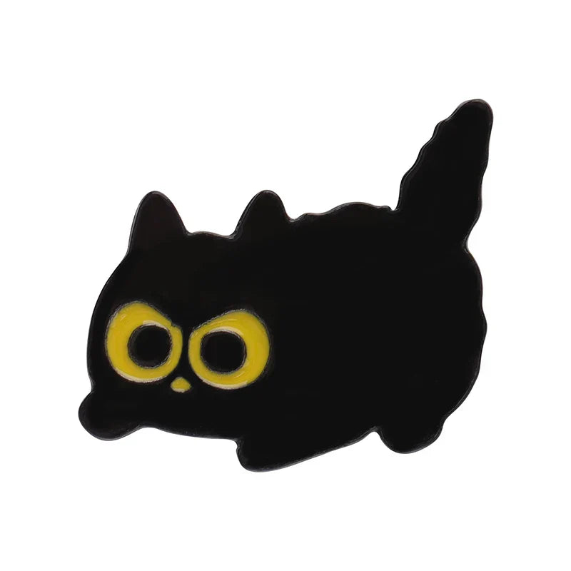 Black cat music enamel pin with bright yellow eyes cute animal musical piano brooch badge for backpack accessories