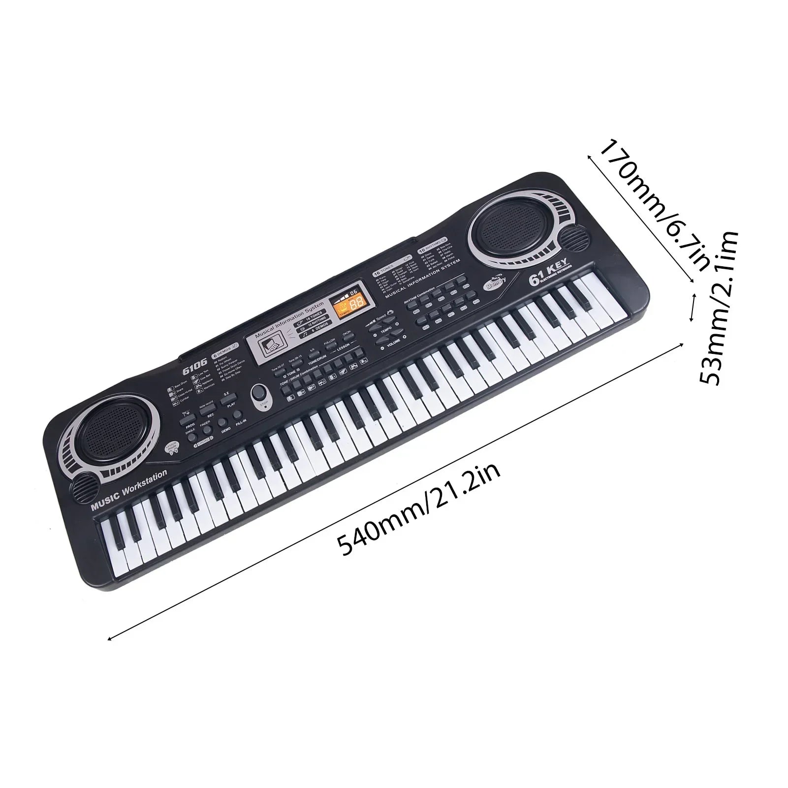 Black electronic keyboard 61 keys with white and black keys electric piano kids musical instrument with speakers and display